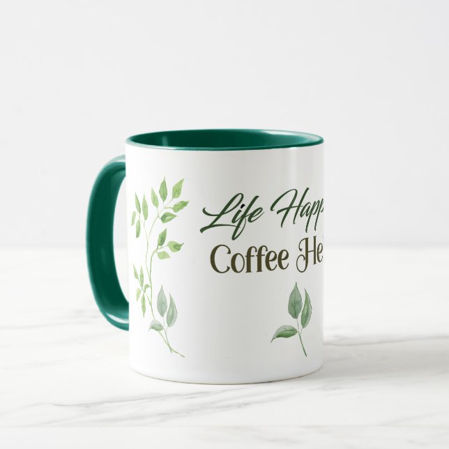 Life Happens kaffe hjälper Grönt Löv Mugg (Framsida vänster)