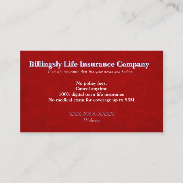 “Life Insurance” Business Card Visitkort (Framsida)