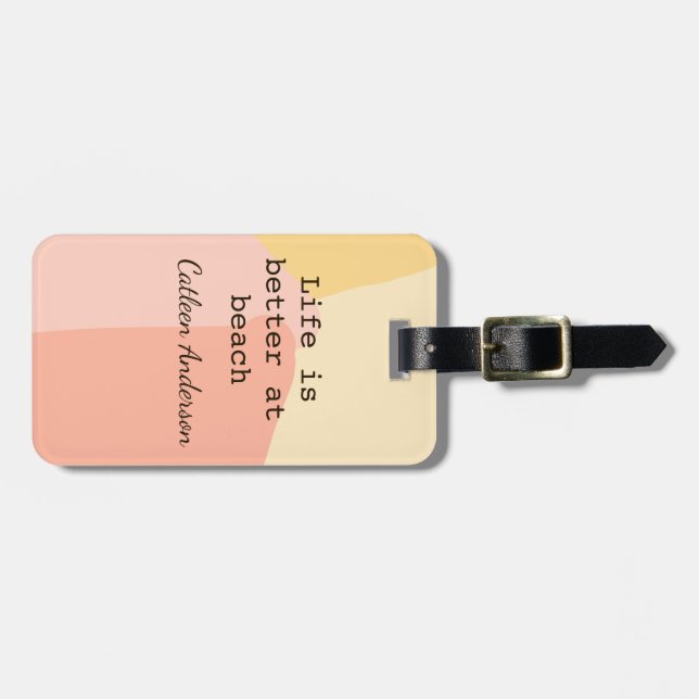 Life is better at beach yellow orange boho rustic  bagagebricka (Horisontell Framsida)