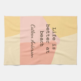 Life is better at beach yellow orange boho rustic  kökshandduk