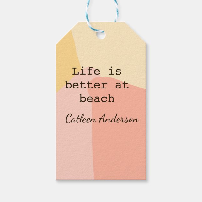 Life is better at beach yellow orange boho rustic  presentetikett (Framsidan)