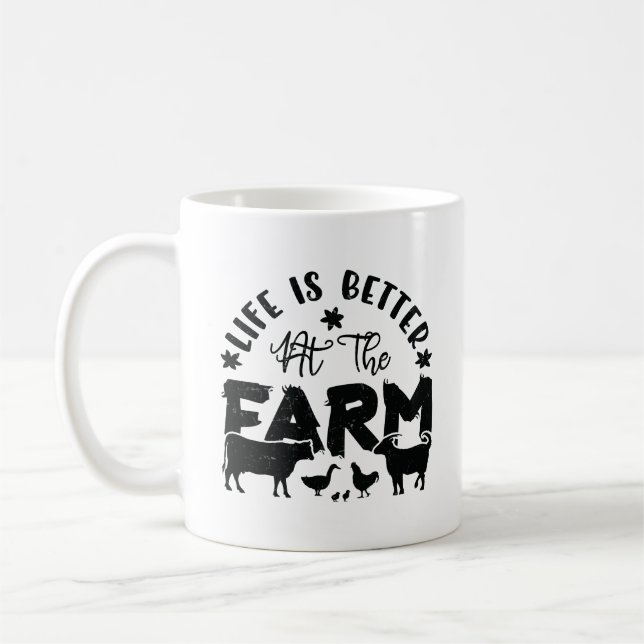 Life is Better At the Farm (chicken, cow, goat)  Kaffemugg (Vänster)