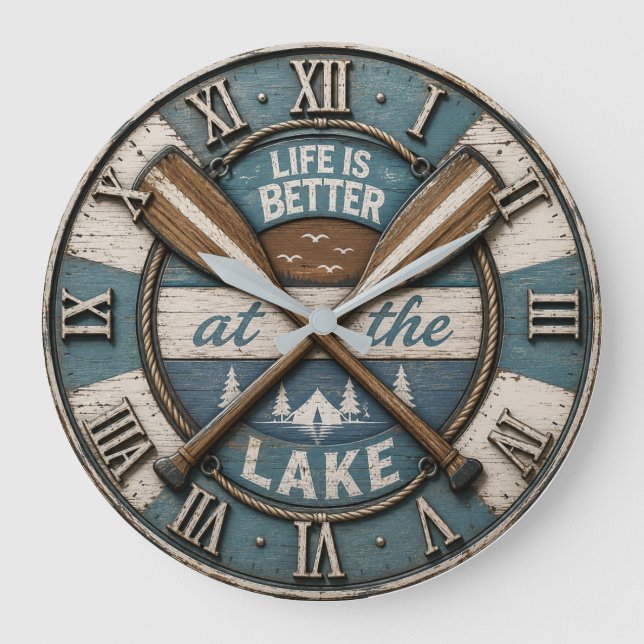 Life Is Better at the Lake Paddle Cabin Lodge Stor Klocka (Framsida)