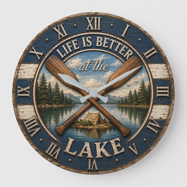 Life Is Better at the Mountain Lake Cabin Stor Klocka (Framsida)