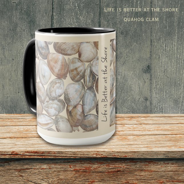 Life Is Better at the Shore Clams Coastal Mug Mugg (Life is better at the shore Mug. Perfect for your beach home or a personalized gift!)