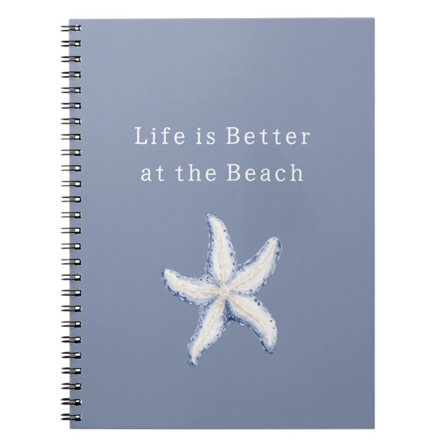 Life is Better Beach Blue White Starfish Anteckningsbok (Framsidan)