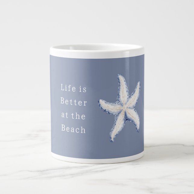 Life is Better Beach Blue White Starfish Jumbo Mugg (Framsidan)