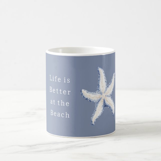 Life is Better Beach Blue White Starfish Kaffemugg (Center)