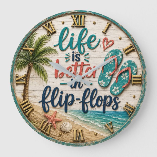 Life Is Better in Flip Flops Beach  Stor Klocka (Framsida)