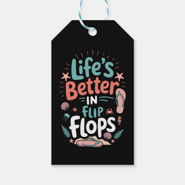 Life is Better in Flip-Flops – Fun Tropical Beach Presentetikett (Framsidan)