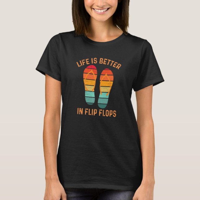 Life is Better in Flip Flops, Retro Summer Sunset  T Shirt (Framsida)
