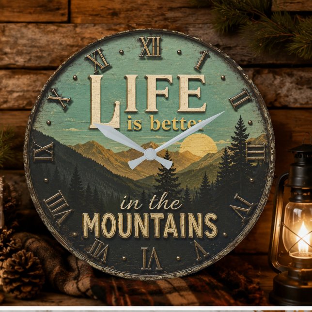 Life Is Better in the Mountains Rustic Stor Klocka (Skapare uppladdad)