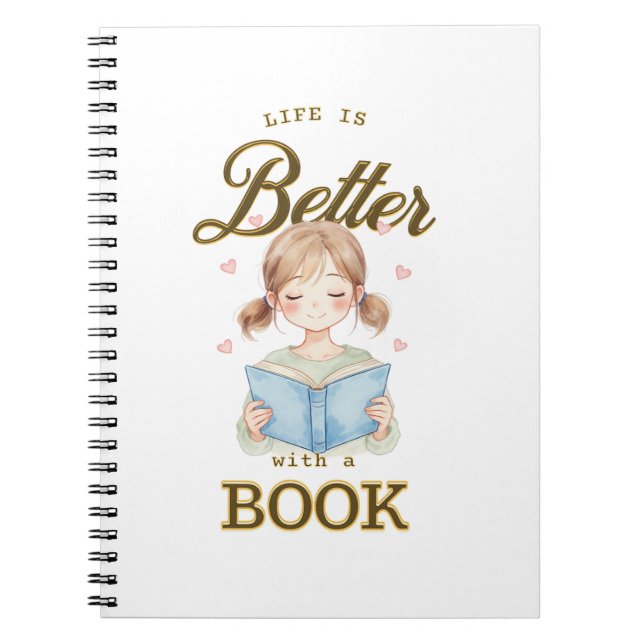 Life is Better with a Book Spiral Notebook Anteckningsbok (Framsidan)