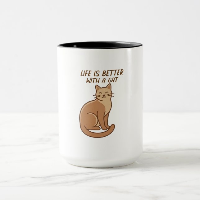 Life Is Better With a Cat – Cute Cat Lover Design Mugg (Center)