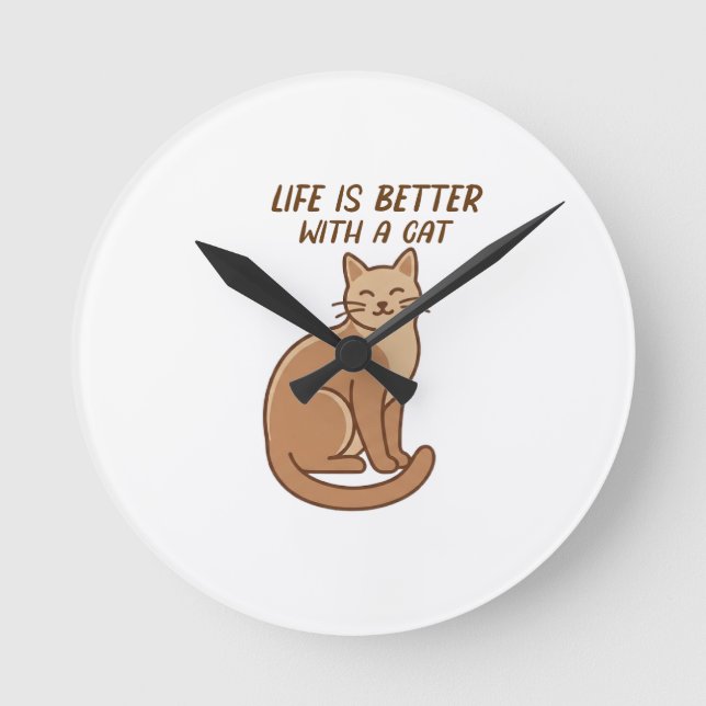 Life Is Better With a Cat – Cute Cat Lover Design Rund Klocka (Framsida)