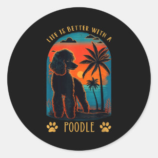 Life Is Better With A Odle Sunset Beach Retro Dog  Runt Klistermärke