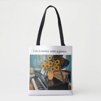 Life is better with a piano - awesome totebag! tygkasse