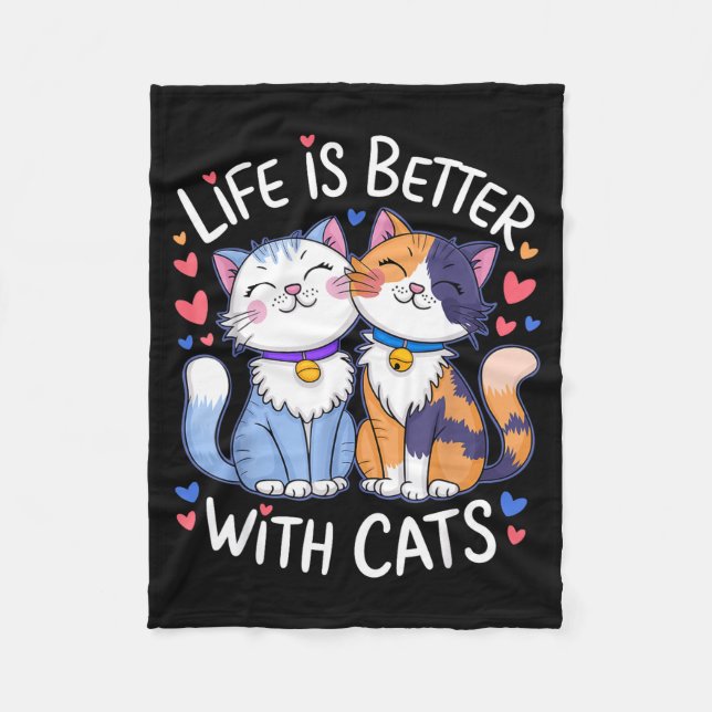 Life Is Better With Cats Cute Cat Lover Valentine' Fleecefilt (Framsidan)