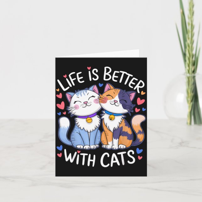 Life Is Better With Cats Cute Cat Lover Valentine' Kort (Framsida)
