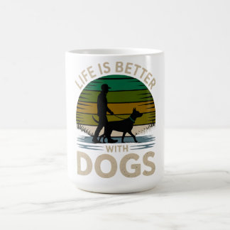Life Is Better With Dogs Retro Sunset T-Shirt  Kaffemugg