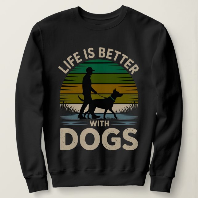 Life Is Better With Dogs Women’s Retro Sunset Swea T Shirt (Design framsida)