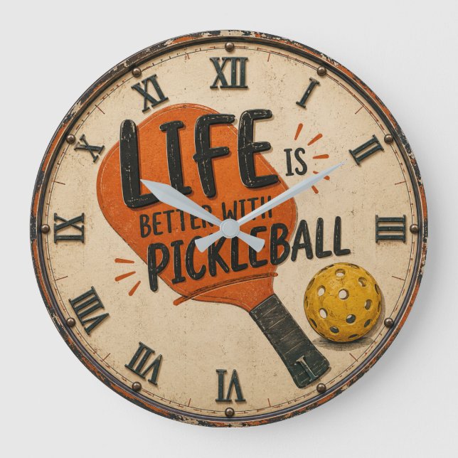 Life Is Better With Pickleball Paddle Stor Klocka (Framsida)