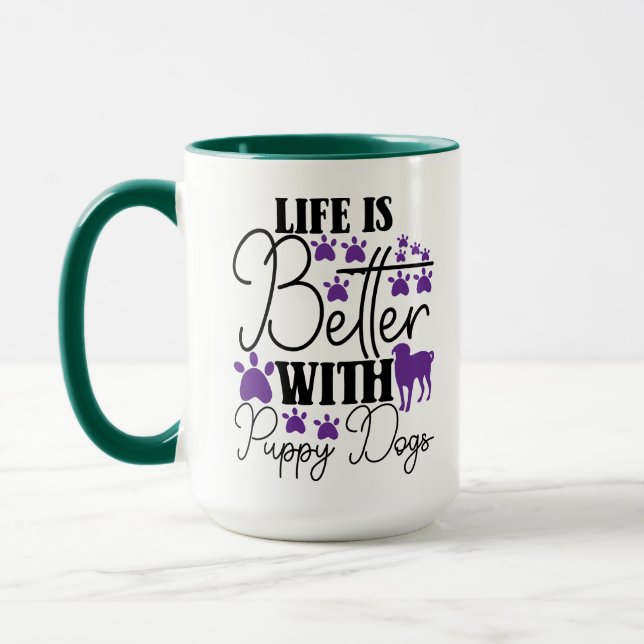 Life Is Better With Puppy Dogs Cute Dog Lover Mugg (Vänster)