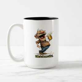 Life Is Brew-tiful Funny Beer Cartoon Tee Två-Tonad Mugg