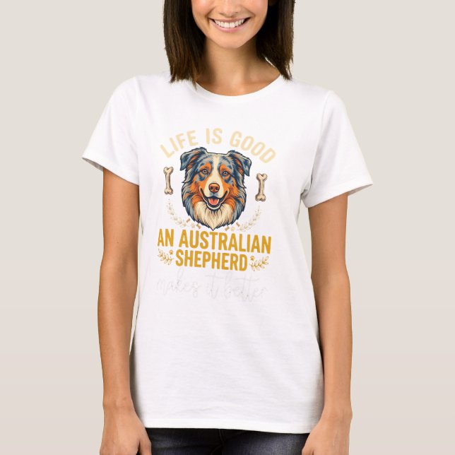 Life Is Good Australian Shepherd Hundben T Shirt (Framsida)