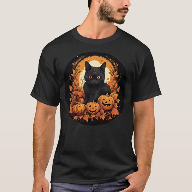 Life is Really Good Halloween Cat Pumpkin for Men  T Shirt (Framsida)