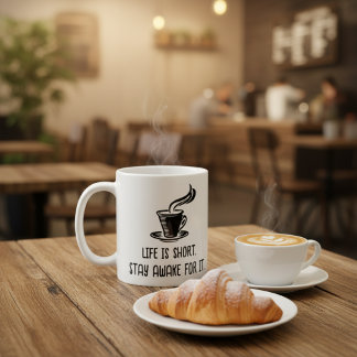 Life Is Short Stay Awake For It Funny Coffee Lover Kaffemugg