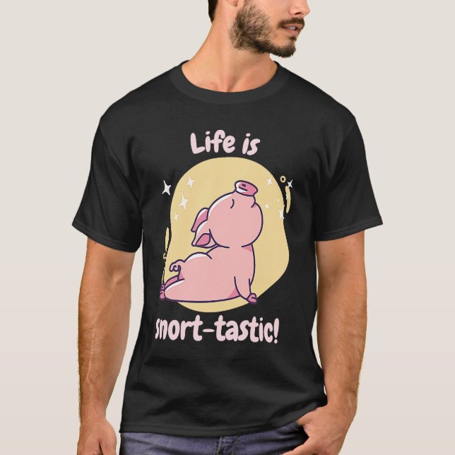Life Is Snort Tastic Retro Cute  Pig Present T Shirt (Framsida)