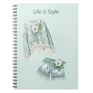 Life Is Style Blommor Blå Stickad Tröja Shorts Anteckningsbok