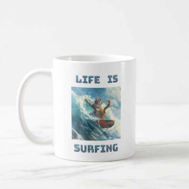Life Is Surfing - for surf and cats enthusiasts Kaffemugg (Vänster)