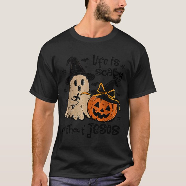 Life Is Y Without Jesus Christian Halloween  T Shirt (Framsida)