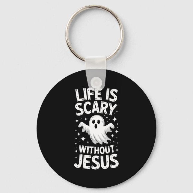 Life Is Y Without Jesus Shirt Christian Halloween  Nyckelring (Framsida)