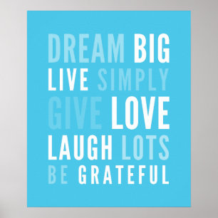 LIFE MANTRA positiv modern typografi akvblått Poster