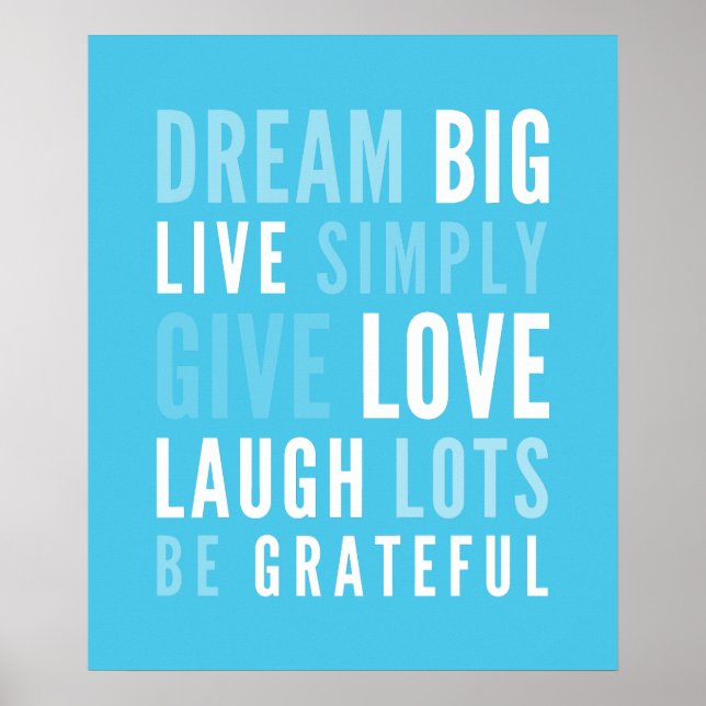 LIFE MANTRA positiv modern typografi akvblått Poster (Framsidan)