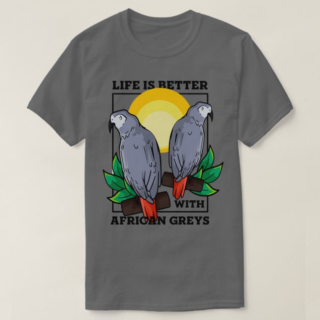 Life med Parrots Exotic Animal African Grått T Shirt (Design framsida)