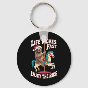 Life Moves Fast Sloth on Carousel Horse - Christma Nyckelring