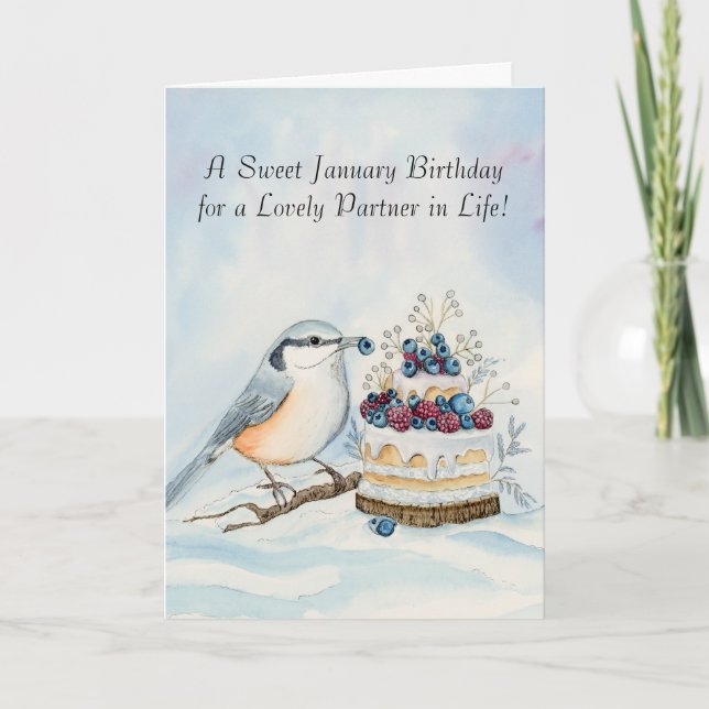 Life Partner Happy January Birthday Nuthatch  Kort (Framsida)