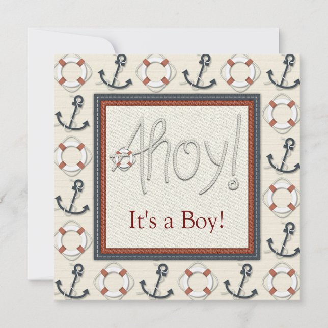 Life Ring Anchor Boys Nautical Baby Shower Inbjudningar (Framsida)