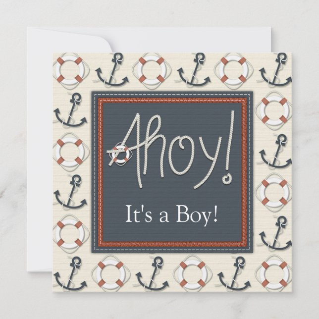 Life Ring Anchor Boys Nautical Baby Shower Inbjudningar (Framsida)