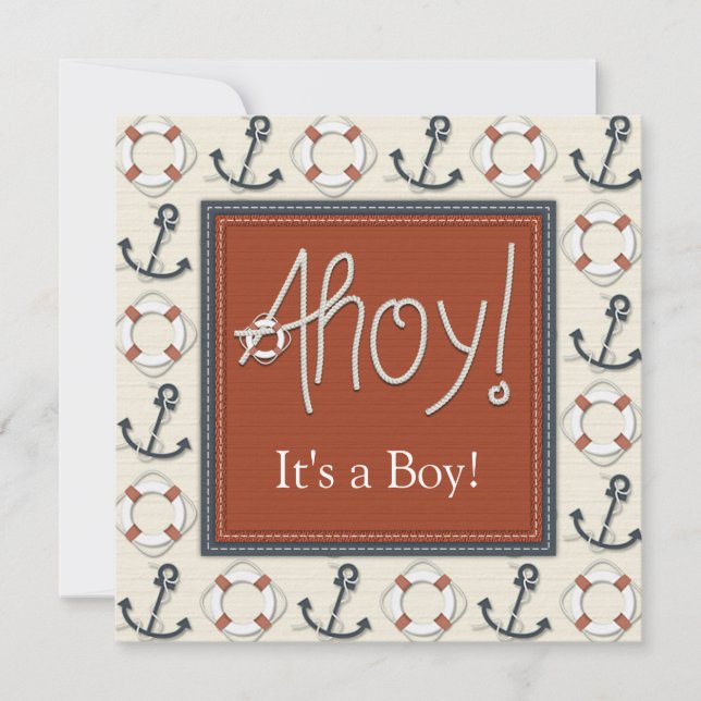 Life Ring Anchor Boys Nautical Baby Shower Inbjudningar (Framsida)