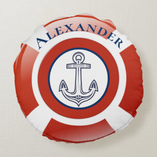 Life Ring Nautical Round Pillow Rund Kudde