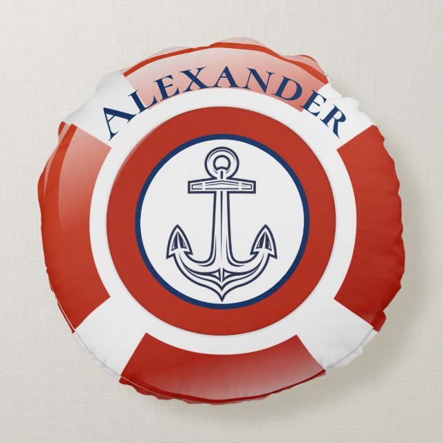 Life Ring Nautical Round Pillow Rund Kudde (Baksidan)