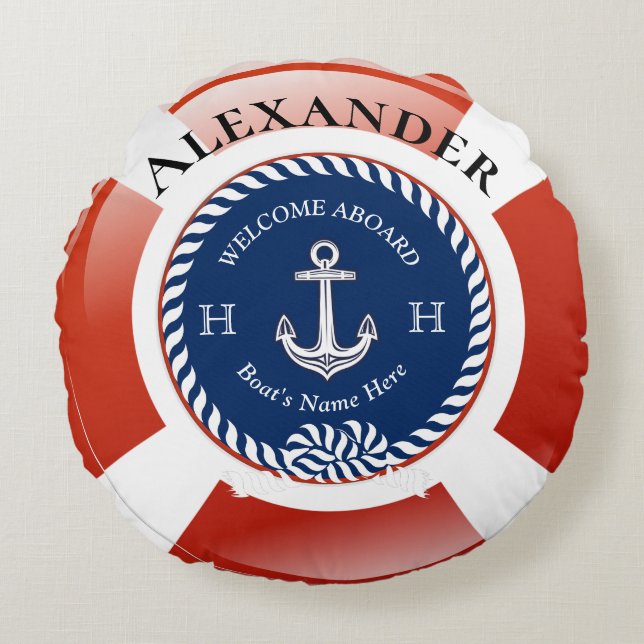 Life Ring Nautical Round Pillow Rund Kudde (Framsidan)
