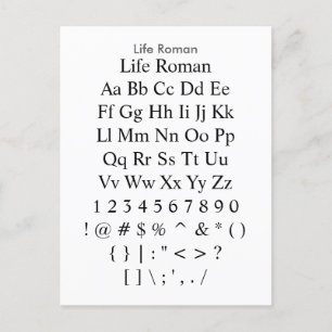 Life Roman - Zazzle Font Sampler Lakan Vykort