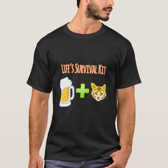 Life S Survival Kit Beer Plus Cats Design T Shirt (Framsida)
