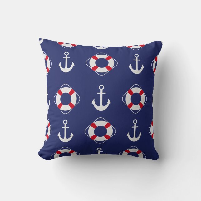 Life Savers & Anchors Nautical Mönster Kudde (Framsida)
